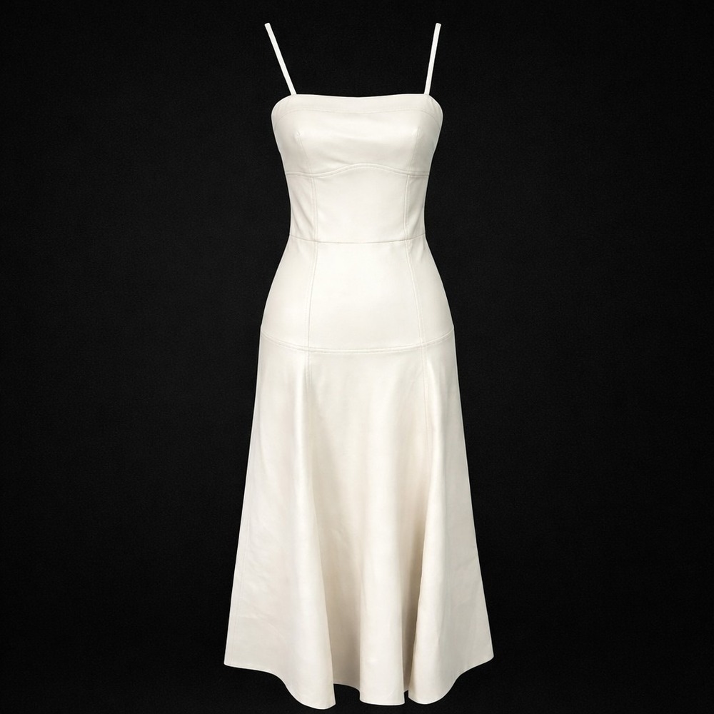 Zara Faux Leather Midi/Maxi A-Line Wedding Guest Cocktail Party Dress Sz XS‎ NWT